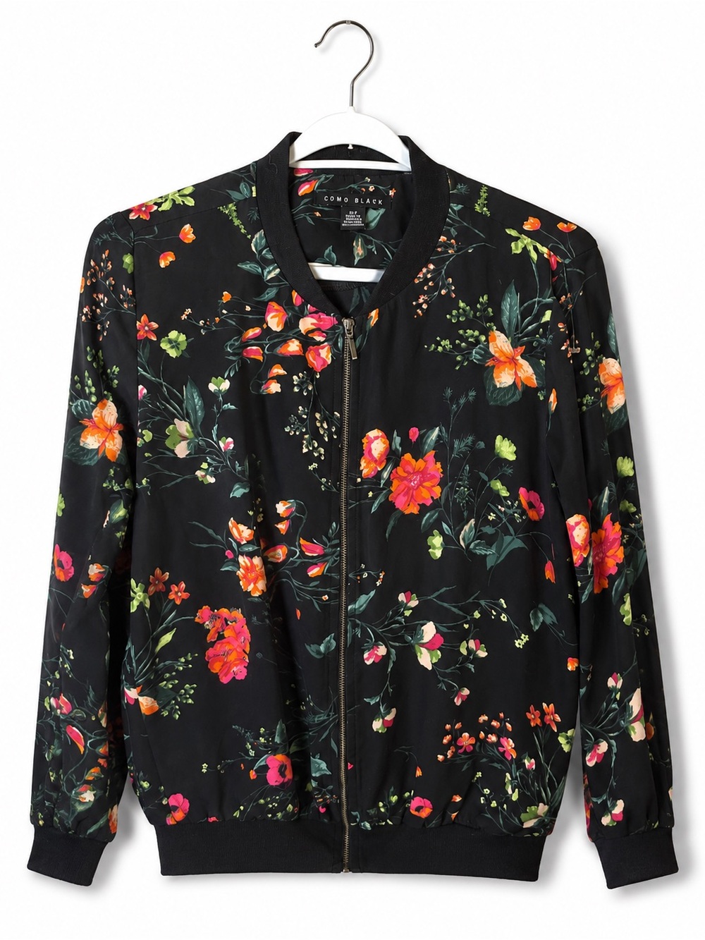 Como Black Women's Black Floral Bomber Jacket
